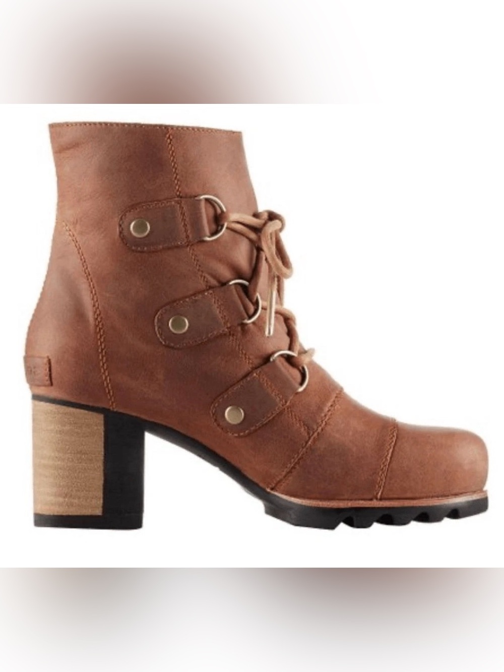 Sorel Addington Leather Lace Boot in Tan Size 8 2.5” Heel